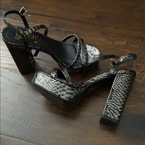 Chunky snake skin high heels